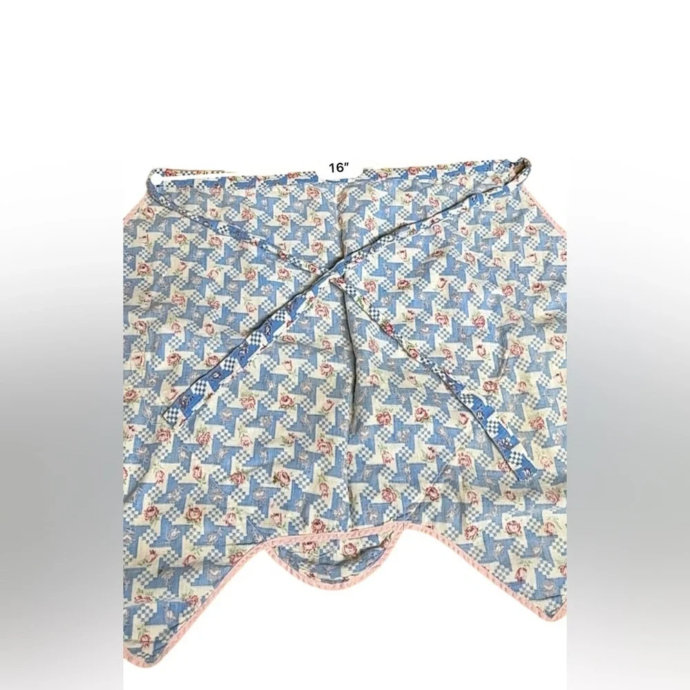 Vintage Waist Tie  Apron Floral with Pocket Blue Red White And Green